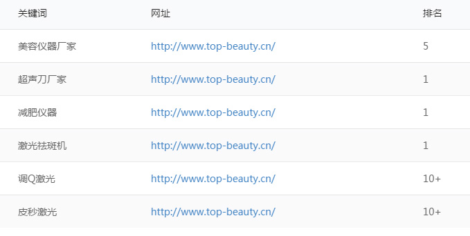 美容仪器关键词排名优化案例